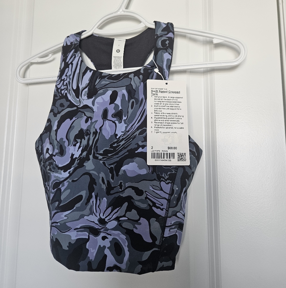 NWT Lululemon $68 Swift Speed Cropped Tank Top B/C Cup Flower Meld Multi Size 2